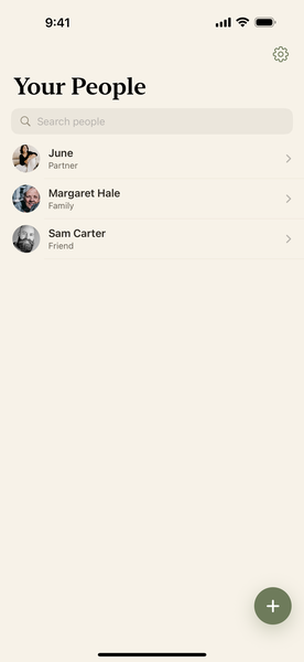 Endearly people list screen