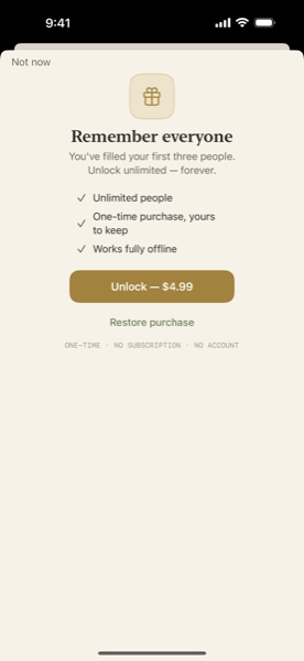 Endearly one-time unlock screen
